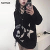 Karrram Gothic Skull V-Neck Mohair Knit Sweater Loose Grunge Harajuku Pullover