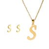 Stainless Steel Alphabet Initial Necklace & Stud Earrings Set – 26 Letter Personalized Jewelry Gift for Women
