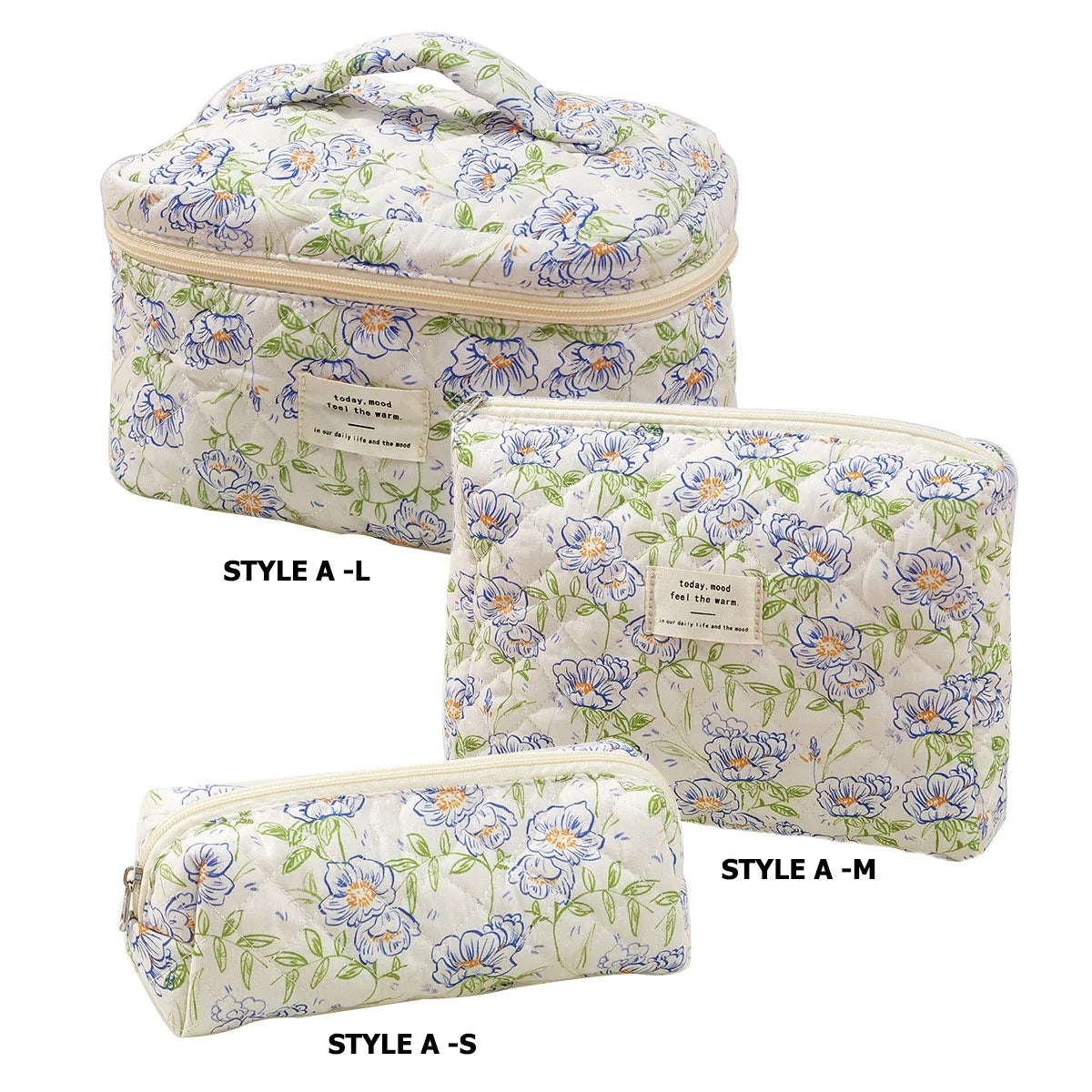 Quilted Cotton Makeup Bag – Zipper Cosmetic Organizer Box-Shaped Toiletry Case for Women & Girls