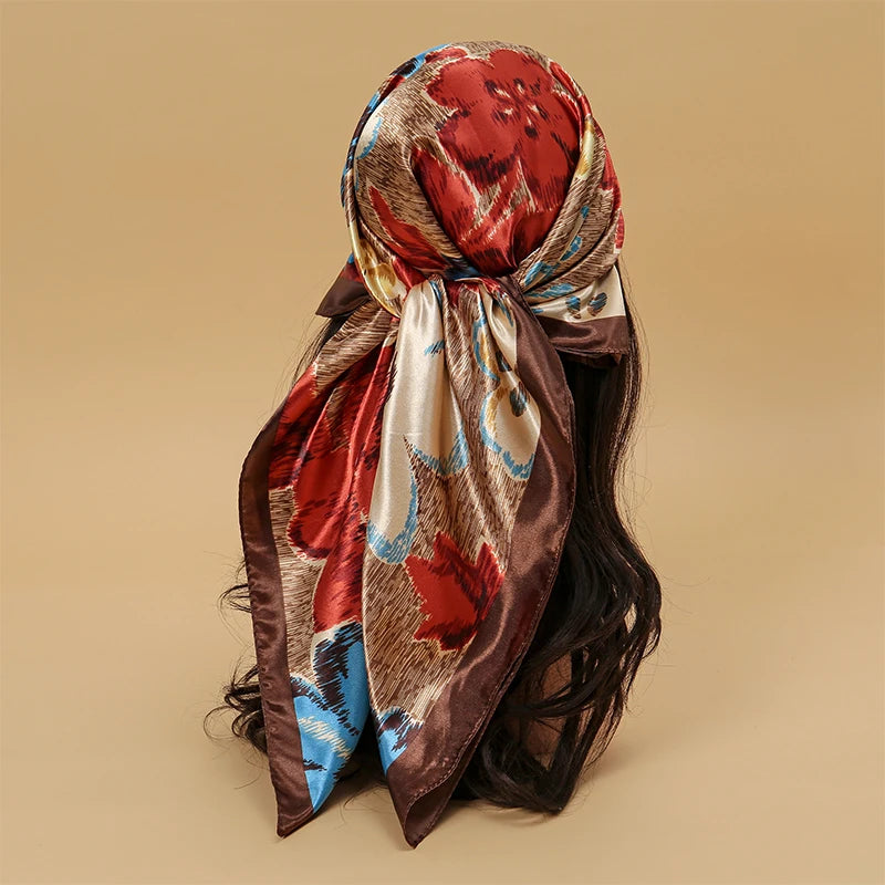 Satin-Feel Square Scarf 90 x 90 cm (35.4 x 35.4 in) – Satin-Look Polyester Hijab, Neckerchief, Shawl & Headscarf for Women