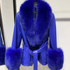 YOLOAgain Women's Genuine Sheepskin Leather Jacket with Real Fox Fur Detachable Collar & Sleeves - Belted Pockets, Autumn/Winter
