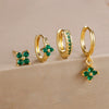 4-Piece Cubic Zirconia Flower Hoop Earrings Set - 18K Gold Plated Stainless Steel, 8 mm (0.31 in) Hoops for Women