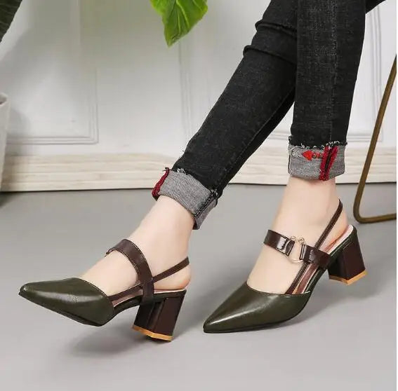 Gladiator Cutout Mary Jane Pumps Round Toe Mid Block Heel (3-5 cm) Strappy Hollow Heels for Women