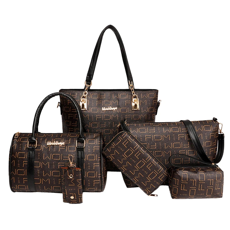 6-Piece Women’s Handbag Set – Shoulder Tote, Satchel, Top-Handle Boston Bag, Crossbody & Wallet