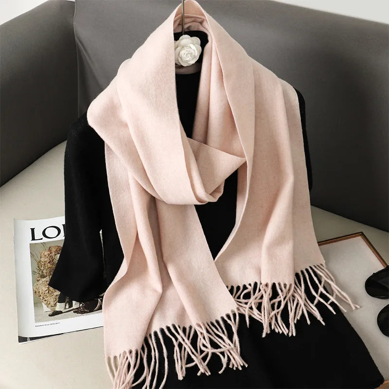 Women's Winter Scarf, Thick Cashmere-Look Pashmina Shawl with Tassels, Windproof Wrap, 175+ cm (69+ in) — 62 Colors