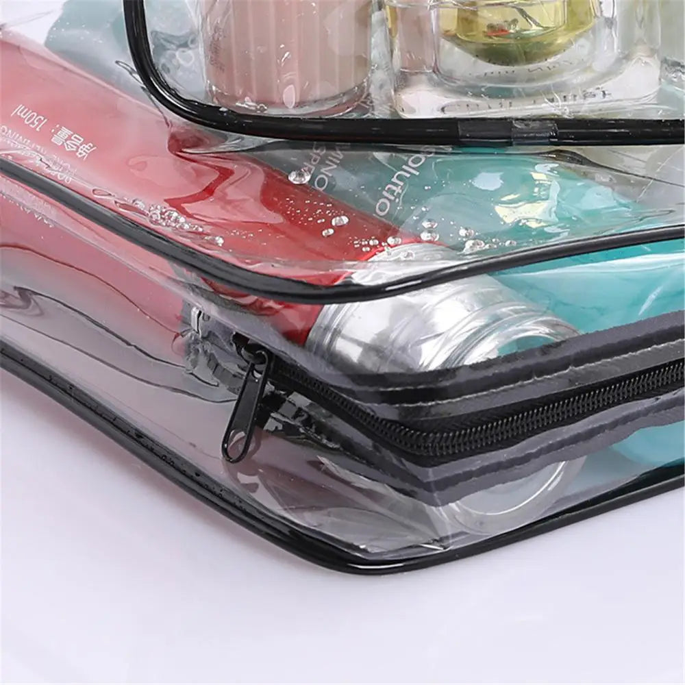 Women's Clear Waterproof Makeup Bag – Zippered PVC Travel Toiletry Case (3 Sizes)