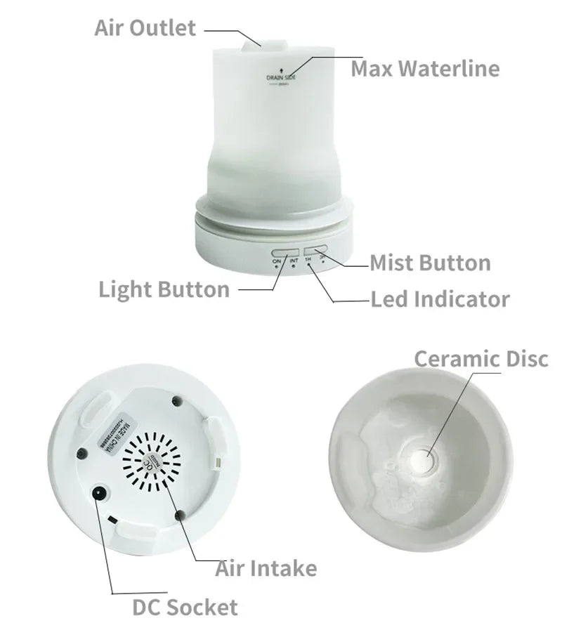 Ceramic Ultrasonic Aromatherapy Diffuser - Cool Mist Humidifier with Timer, Night Light & Auto-Off