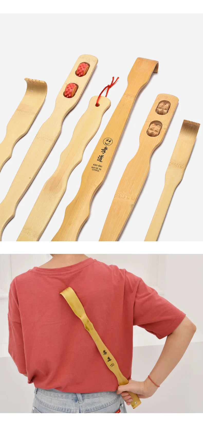 Durable Bamboo Back Scratcher & Wooden Body Roller Stick – Ergonomic Massager for Neck, Back & Shoulders