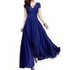 Chiffon Bohemian V-Neck Maxi Dress Short Sleeve Front Wrap Lace Detail Elastic Waist S-5XL