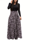 Plus Size Leopard Print Long Sleeve Knit Dress – Round Neck Pencil Sheath (1XL–6XL)