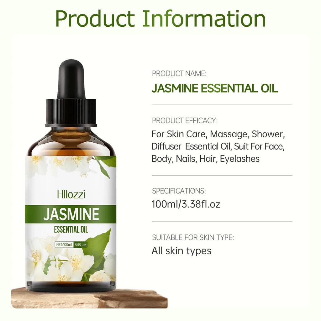 Jasmine Essential Oil – Pure Jasminum Sambac for Massage, Aromatherapy & Facial Care, Long-Lasting Fragrance