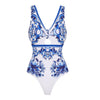 Women's Long Sleeve Majolica Print Bikini Set with High-Waist Skirt - Wire-Free Padded Beach Swimsuit