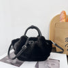 Women's Faux Fur Plush Clutch & Crossbody Bag - Pleated Belt Design, Fluffy Handle Shoulder Purse
