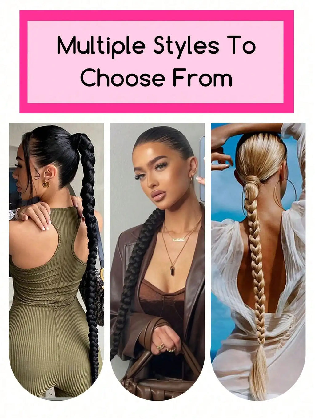 YELOWTIM 28-Inch (70 cm) Synthetic Ponytail Extension with Elastic Band – Straight Braided DIY Hair Piece, Black/Brown