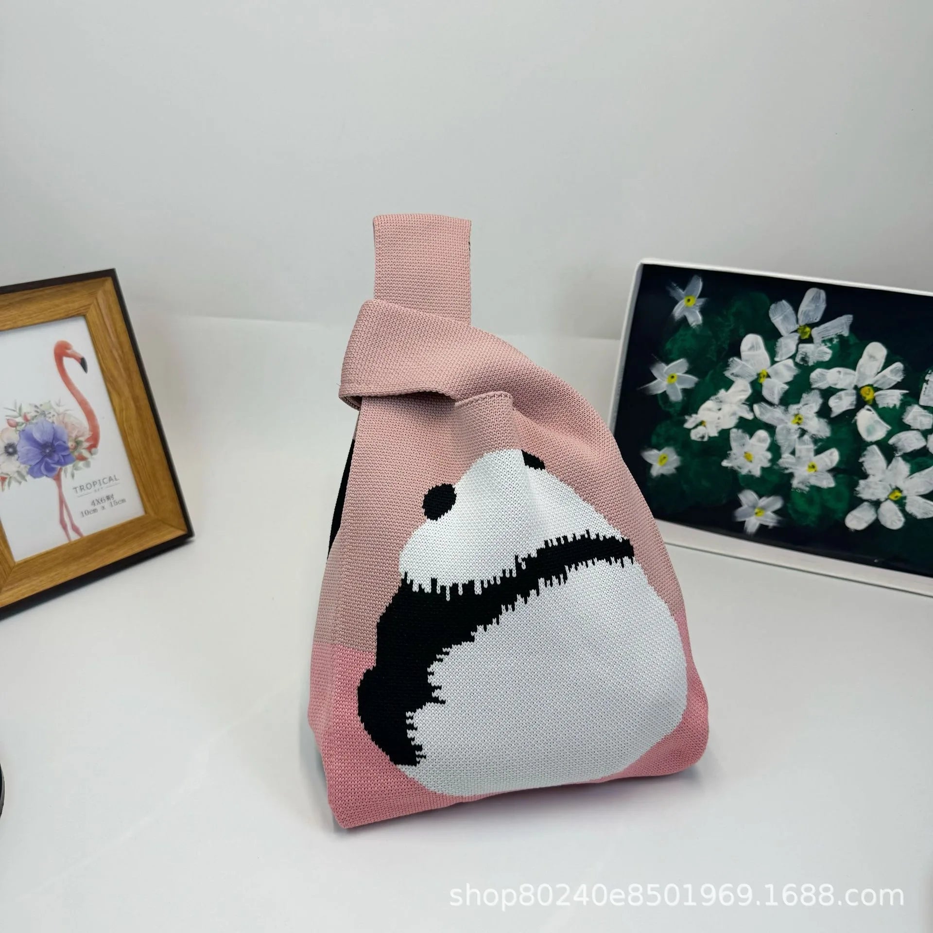 Handmade Knitted Knot Wrist Bag - Striped Mini Tote for Women, Large-Capacity Phone Bucket, Autumn Winter Casual