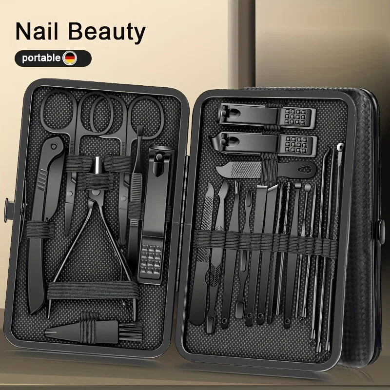 8/12/15/20/24-Piece Stainless Steel Manicure & Pedicure Kit - Nail Clippers, Cutters, Scissors & Ear Spoon Tools