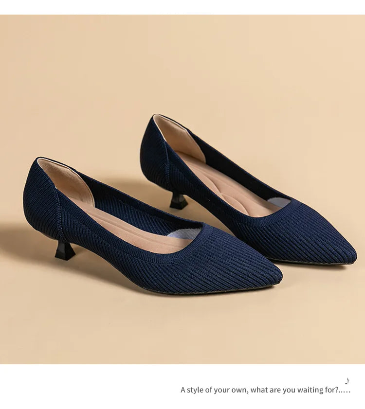 Women's Pointed-Toe Knit Slingback Pumps, Breathable Latex Insole & Anti-Slip Rubber Sole, 3.5 cm (1.38 in) Mid Heel