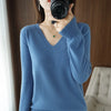 Women's V-Neck Knit Sweater, Cashmere Blend Pullover for Autumn Winter, Loose Fit Solid Jumper