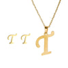 Stainless Steel Alphabet Initial Necklace & Stud Earrings Set – 26 Letter Personalized Jewelry Gift for Women