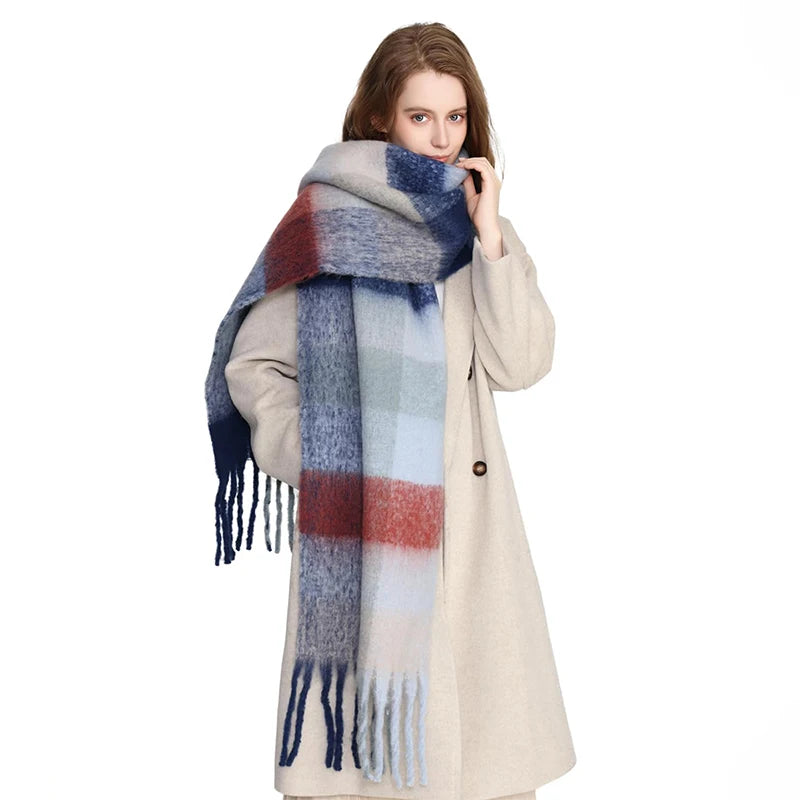 Luxury Cashmere-Blend Winter Scarf for Women – Thick Warm Shawl with Tassels, Soft Fluffy Solid & Plaid