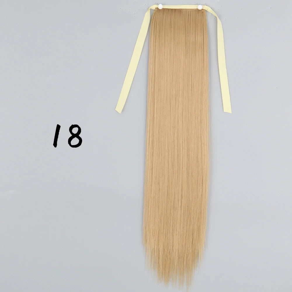 Wrap-Around Clip-In Ponytail Hair Extension 22-34 in (56-86 cm) Long Straight Heat-Resistant Synthetic Blonde Brown