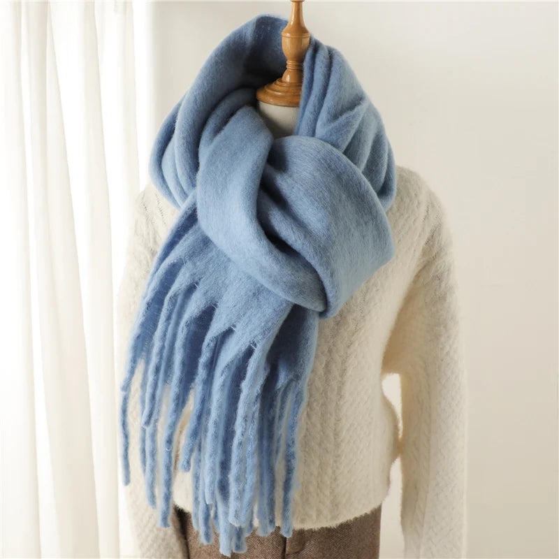 Cashmere-Feel Oversized Tassel Pashmina Shawl – 240 x 38 cm (94 x 15 in) Warm Winter Scarf for Women
