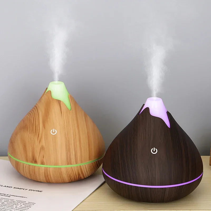350ml (11.8 oz) Wood Grain Ultrasonic Essential Oil Diffuser & Humidifier, USB, Remote Control, 7-Color LED