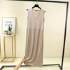 Plus Size Tank Dress L-6XL - Viscose Spandex Pleated Sleeveless Mid/Ankle-Length Lounge Dress, Waist-Slimming Loose Fit