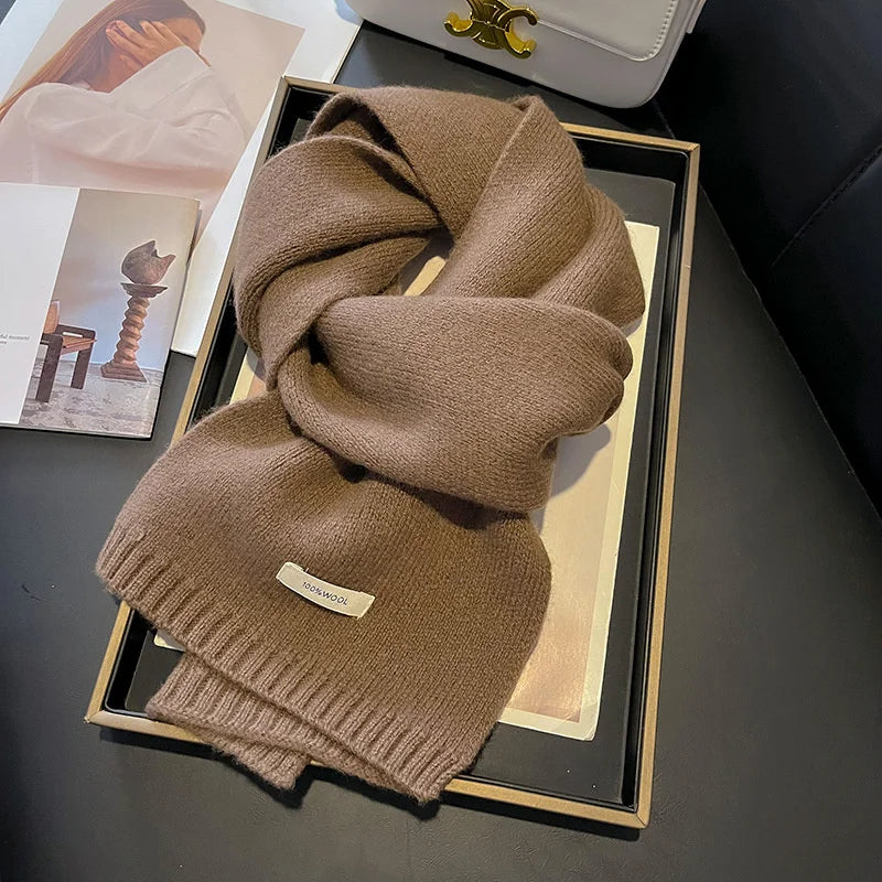 Women's 100% Wool Knitted Scarf - Thick Soft Pashmina Shawl Solid Winter Wrap 7.9 x 63 in (20 x 160 cm)