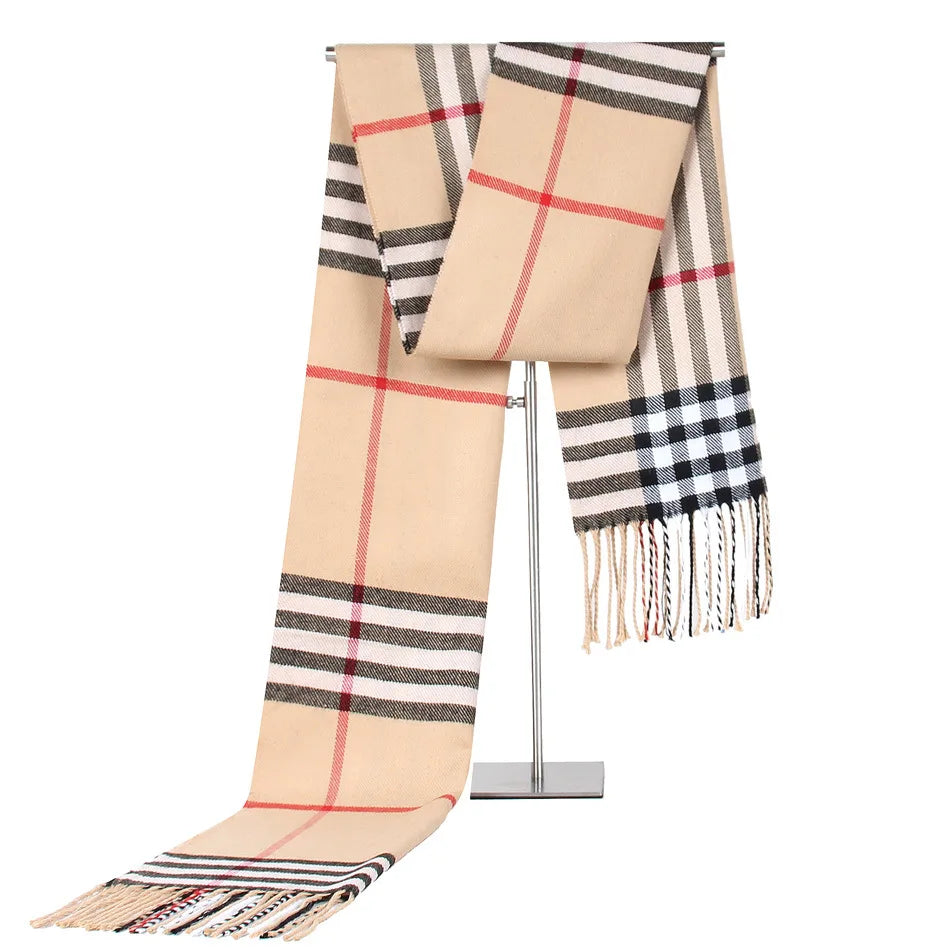 Faux Cashmere Plaid Scarf, Warm Winter Shawl, Unisex Large 180 x 30 cm (71 x 12 in)