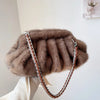 Pleated Faux Fur Shoulder Hobo Bag for Women - Plush Winter Luxury Handbag