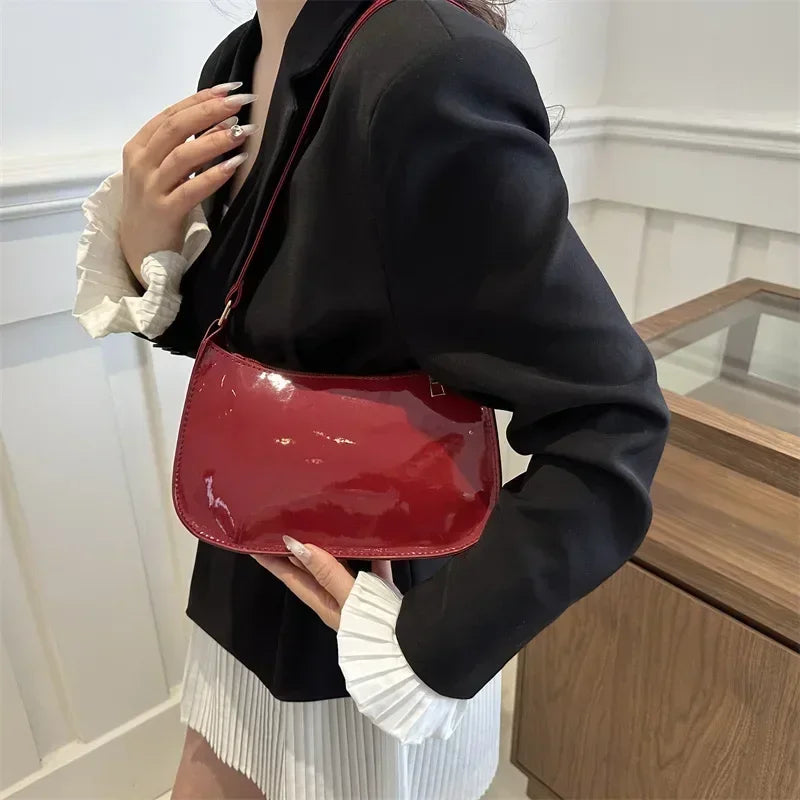 Women's Patent PU Leather Shoulder Bag - Korean Style Hobo Zipper Handbag for Everyday Commuting