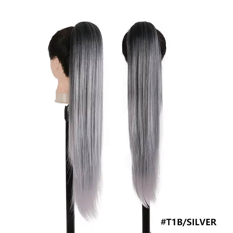 Long Ombre Blonde Synthetic Clip-In Braided Wavy Ponytail Hairpiece — Black to Brown Hair Extension