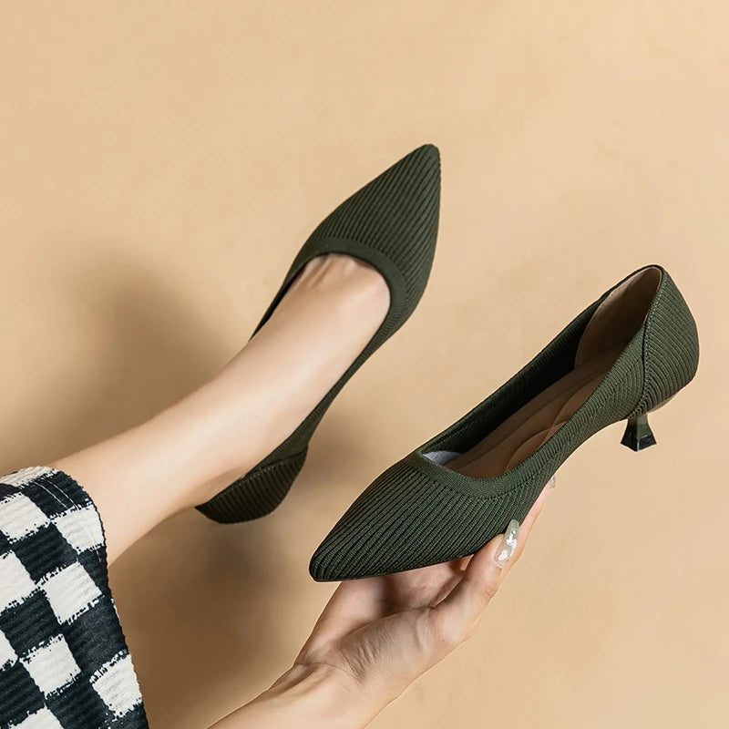 Women's Pointed-Toe Knit Slingback Pumps, Breathable Latex Insole & Anti-Slip Rubber Sole, 3.5 cm (1.38 in) Mid Heel