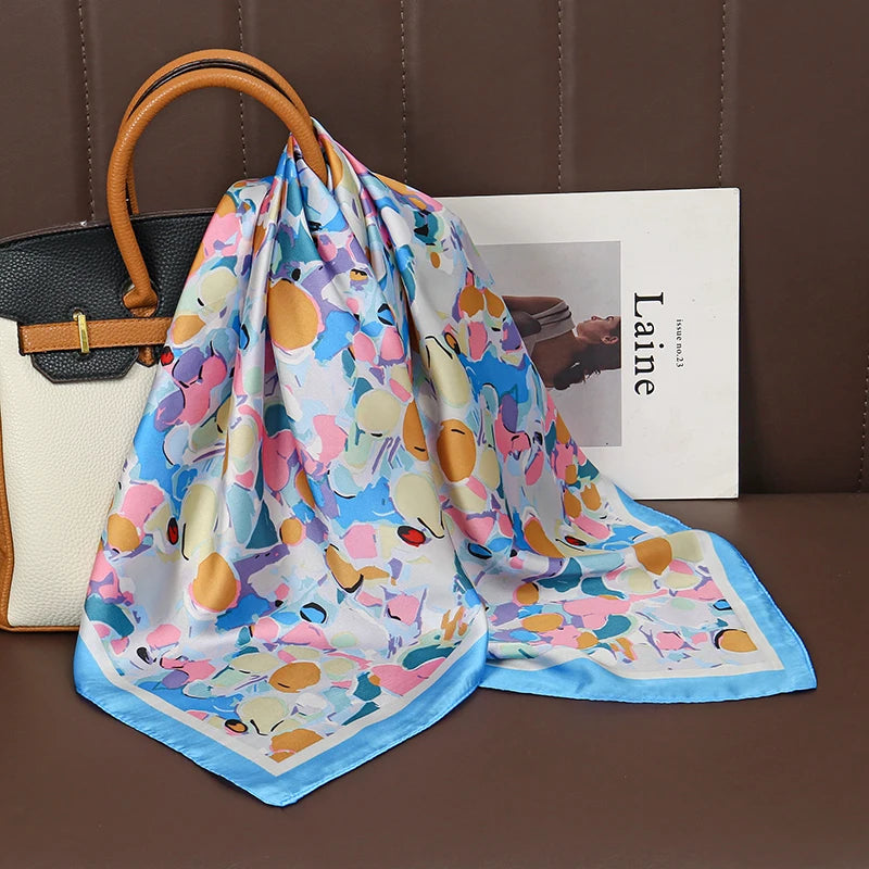 Luxury Satin Square Scarf 70 x 70 cm (27.6 x 27.6 in) – Silk-Feel Polyester Shawl Hijab Neckerchief Hair Ribbon Headband Bandana