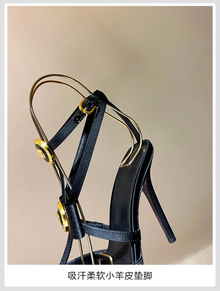 Bow Tie Pointed Toe Thin Heel Sandals for Women, Roman Straight Strap, 2.0-3.1 in (5-8 cm) Heel