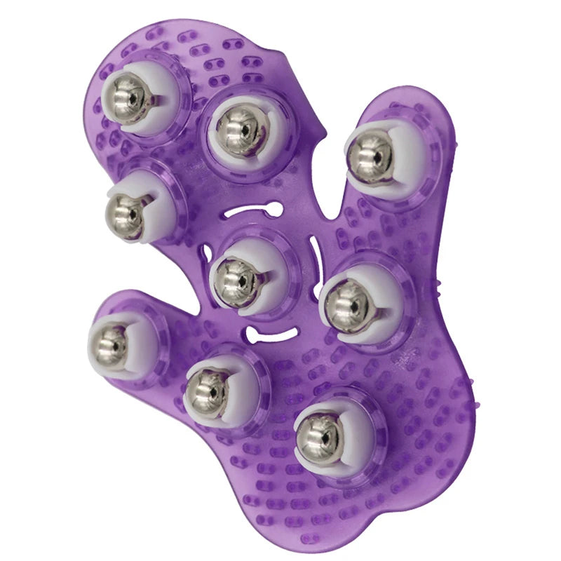Palm-Shaped Handheld Body Massage Glove with 9 360° Metal Rollers for Muscle Relaxation
