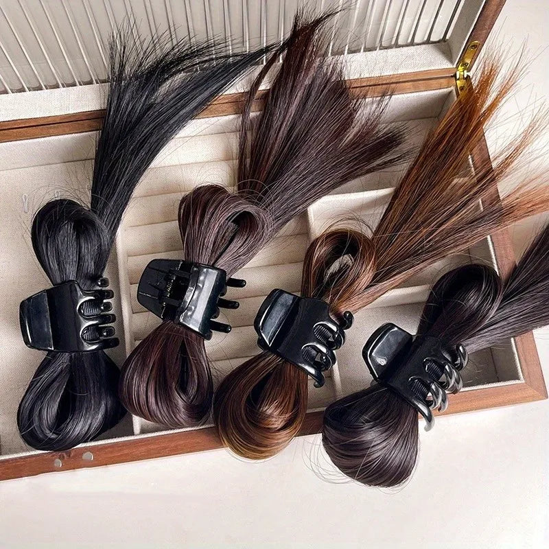 H&STAR Short Straight Clip-In Ponytail Hairpiece for Women – Invisible Top Hair Claw, Heat-Resistant Synthetic, 60g, 4 Colors