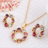 3-Piece Gold Necklace and Earrings Set - Stained Glass Crystal Circle Pendant Jewelry for Women
