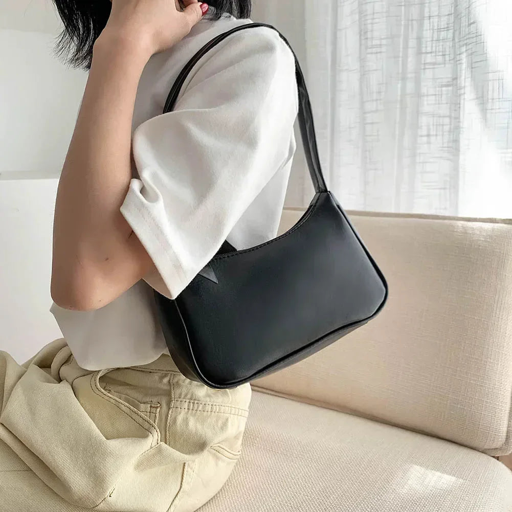 Retro Soft PU Leather Small Underarm Shoulder Bag with Top Handle for Women