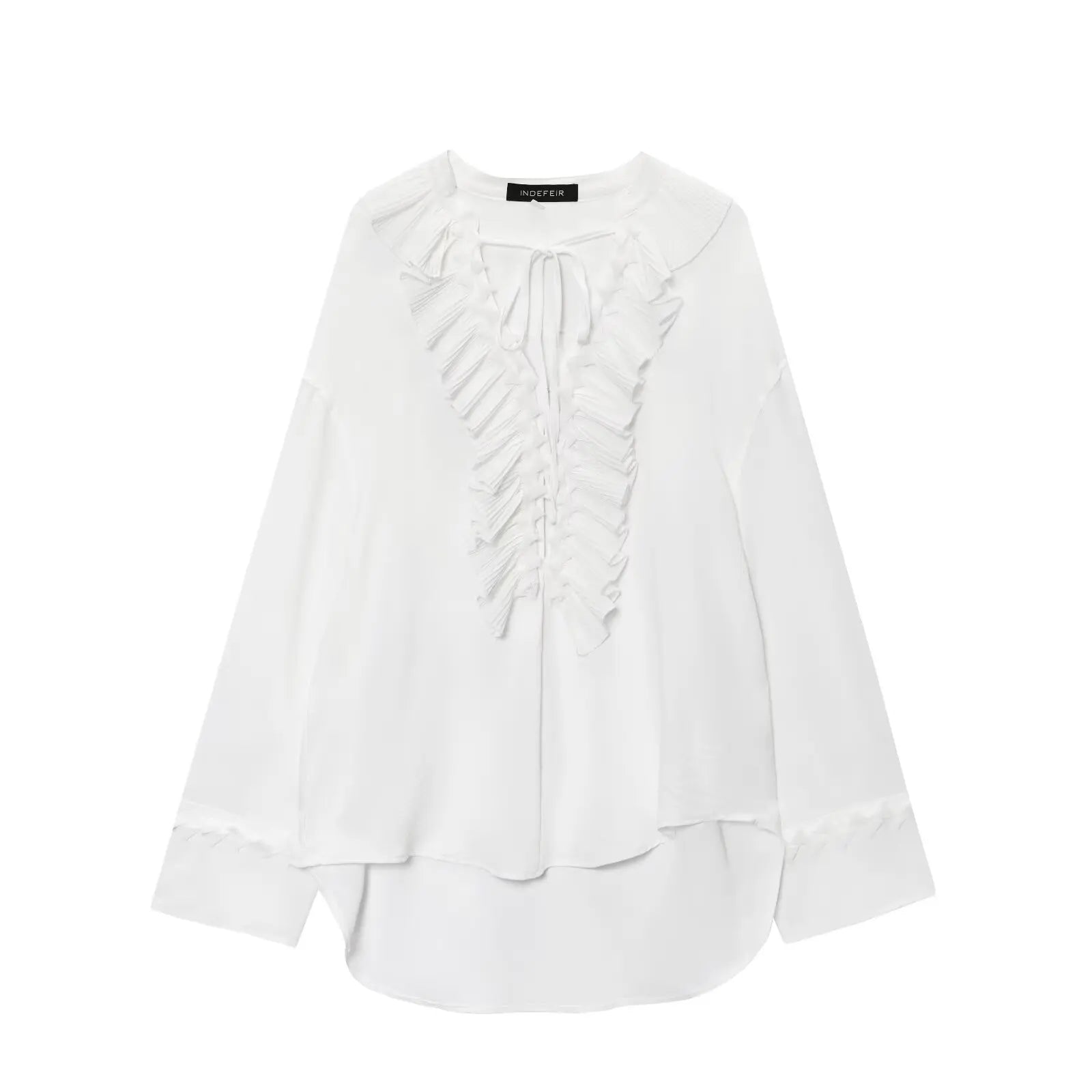 KONDALA Vintage Yellow Ruffle V-Neck Lace-Up Bow Tie Blouse Long Sleeve Casual Top