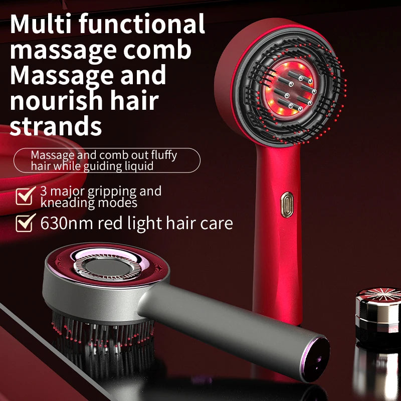 Electric Scalp Massage Comb — 630nm Red Light LED Hair Growth Massager with 6ml Oil Applicator, Anti-Hair Loss