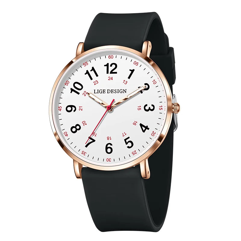 LIGE Women's Silicone Watch - 41mm Luminous Dial, 20mm Band, 3ATM Water-Resistant Casual Dress Quartz Wristwatch