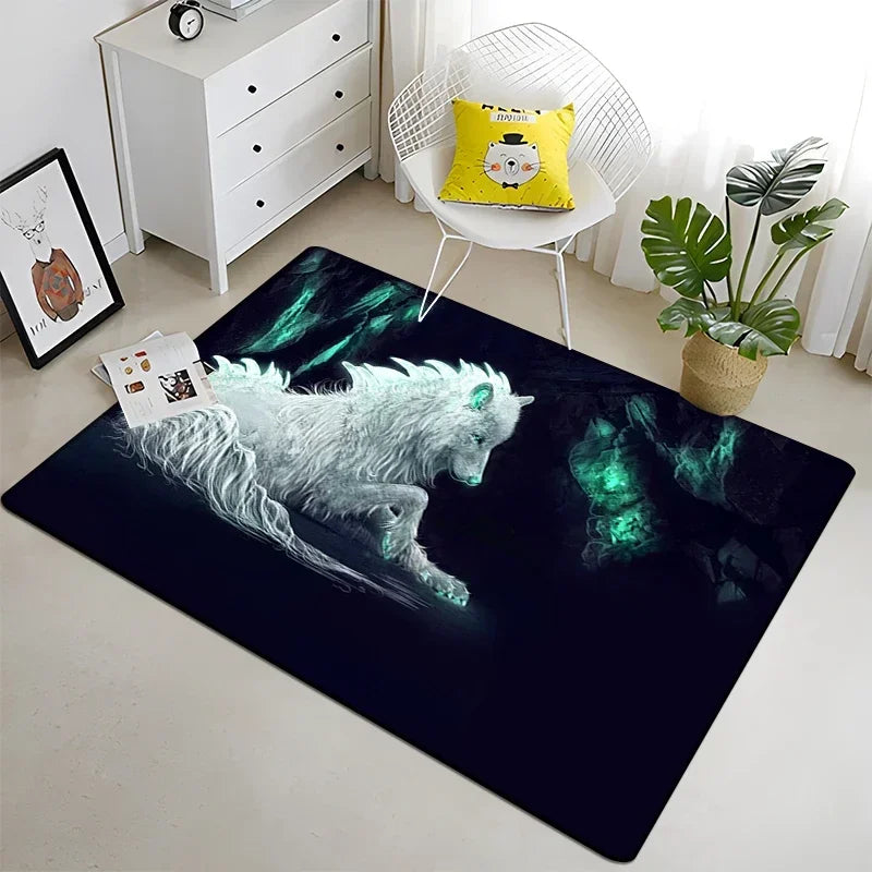 Wolf & Moon Area Rug – Scenic Wolf Moon Pattern Non-Slip Carpet for Living Room & Bedroom, Soft Large Area Rug (23×35–70×102 in | 60×90–180×260 cm)