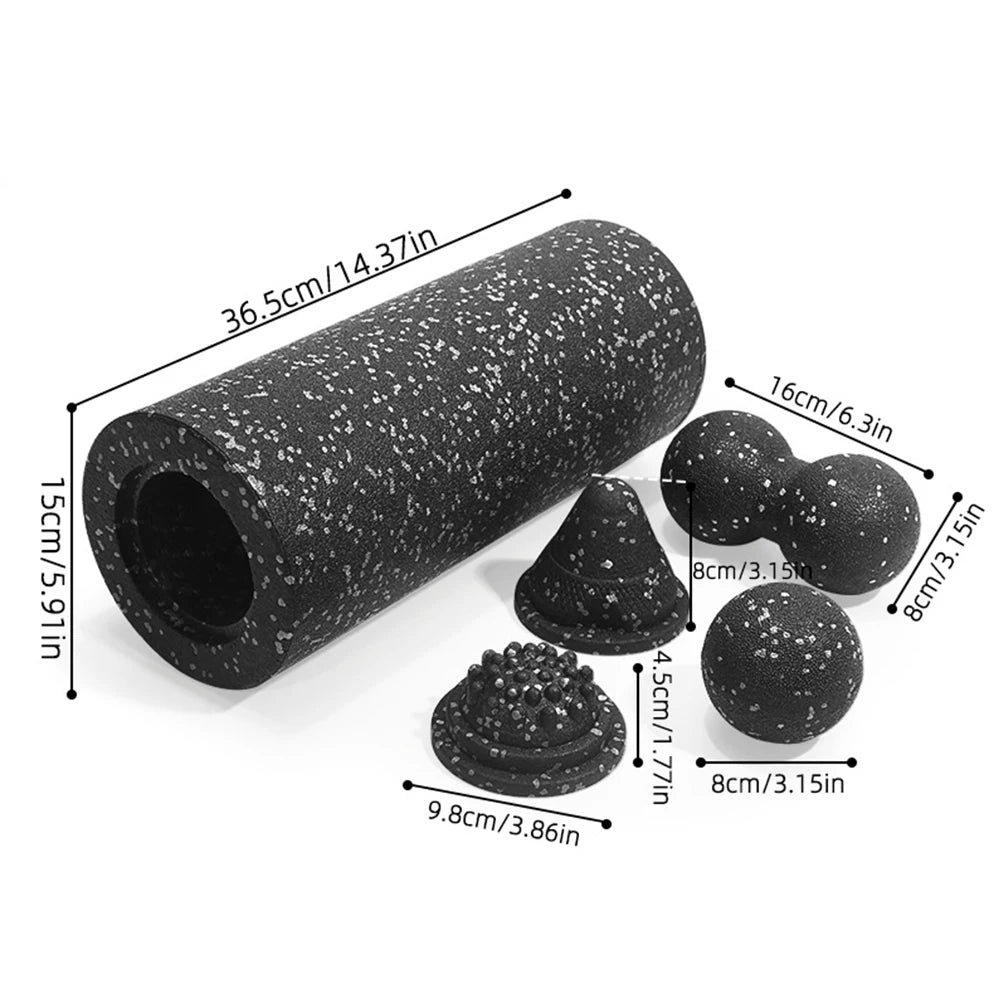 5-in-1 Foam Roller Recovery Kit - 14.6 in (37 cm) Fascia Roller with Peanut Massage Ball and Trigger Tools for Back, Neck & Legs