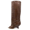 Women's Peep Toe Knee-High Boots Slip-On, Thick High Heels with Statement Heel, Microfiber Upper — Large Sizes