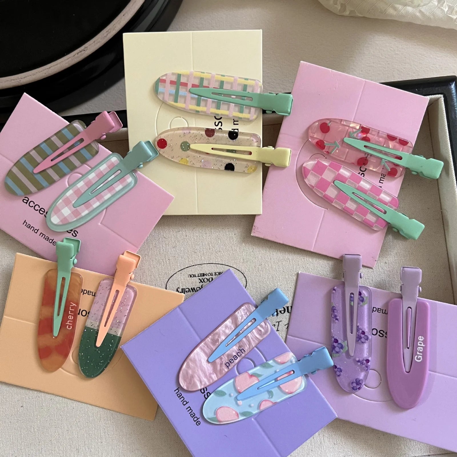 Candy Color Fruit Acrylic Hair Clips — No-Crease Summer Bang Barrettes & Side Clamps for Girls (2 or 10-Pack)