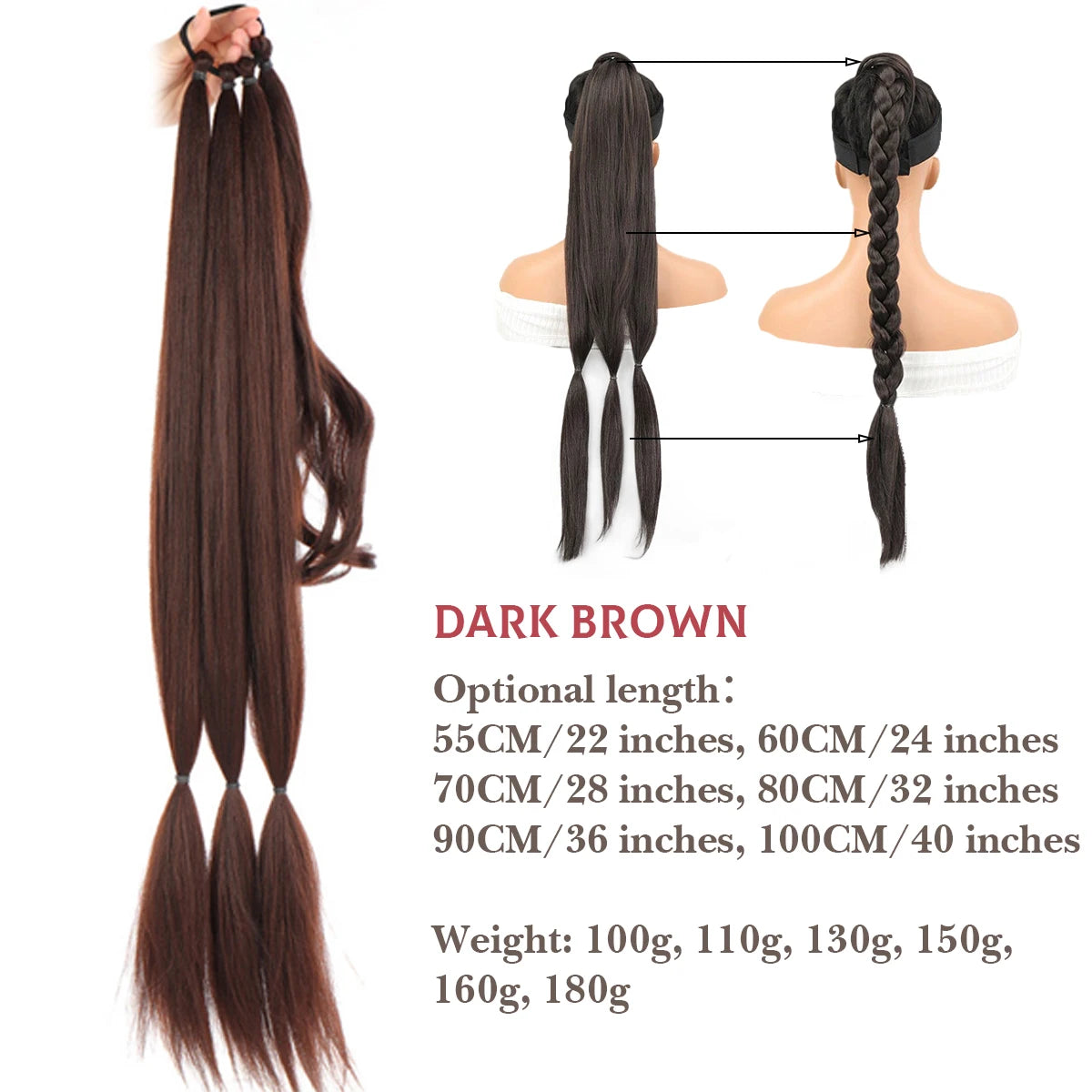 22-40 Inch (56-100 cm) Synthetic Braided Ponytail Hair Extension with Elastic Band