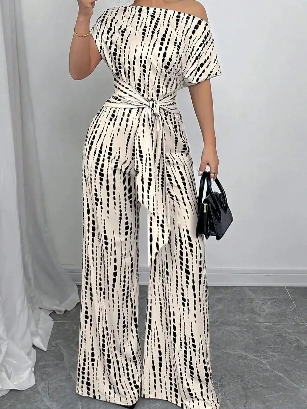 Striped Asymmetric Strap Wide-Leg Jumpsuit – Women's Summer Vacation Outfit
