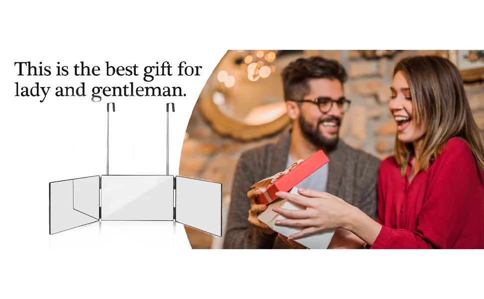 360° Trifold Travel Makeup Mirror with Height-Adjustable Telescoping Hook — Portable Foldable Vanity Mirror for Self Hair Cutting & Styling